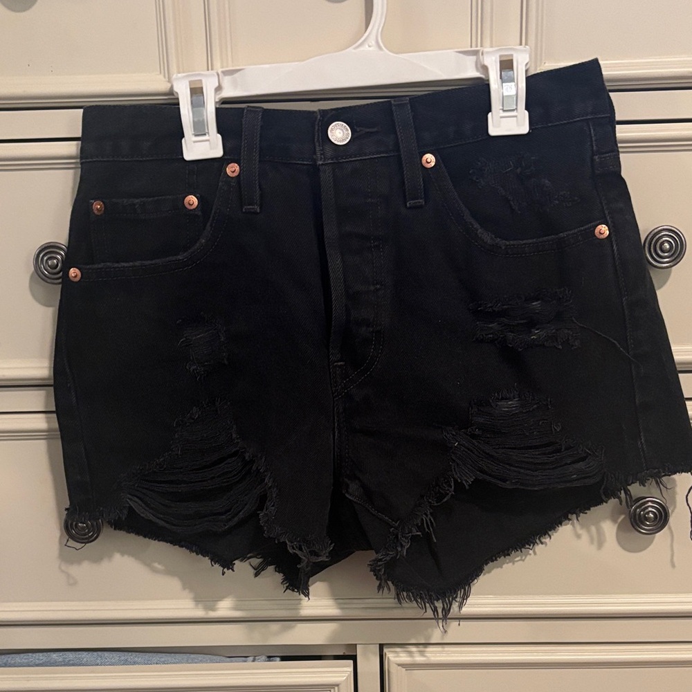 Levi's Black Ripped Jean Shorts